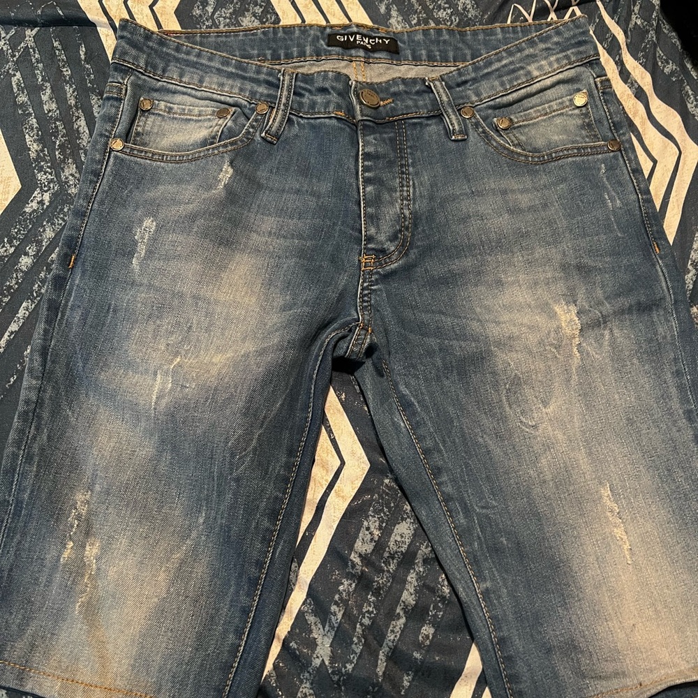 Givenchy Blue Denim Shorts with Red Label